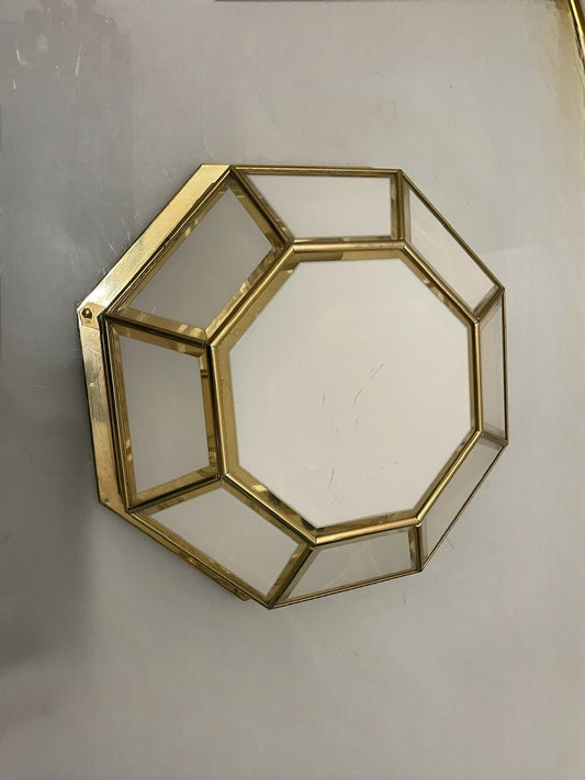 Brass and Glass Flushmount Light, 1980s