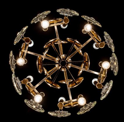 Brass and Glass Lens Chandelier by Gaetano Sciolari, Italy, 1960s-MBH-1031977