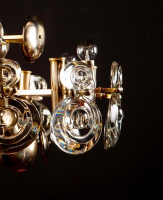 Brass and Glass Lens Chandelier by Gaetano Sciolari, Italy, 1960s-MBH-1031977