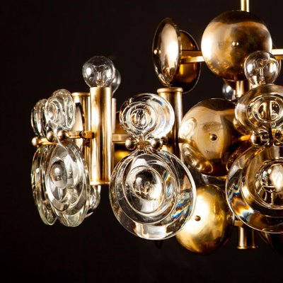 Brass and Glass Lens Chandelier by Gaetano Sciolari, Italy, 1960s-MBH-1032724