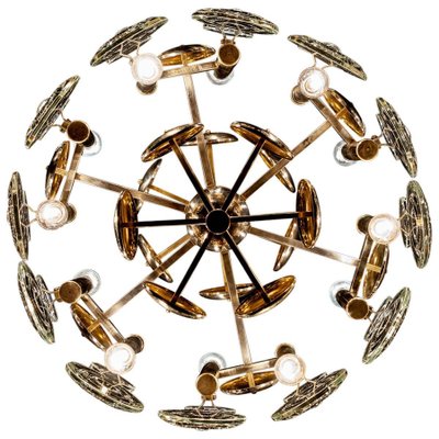 Brass and Glass Lens Chandelier by Gaetano Sciolari, Italy, 1960s-MBH-1032724