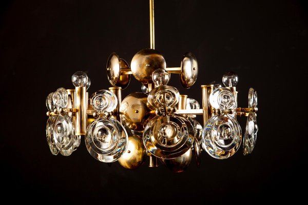 Brass and Glass Lens Chandelier by Gaetano Sciolari, Italy, 1960s-MBH-1031977