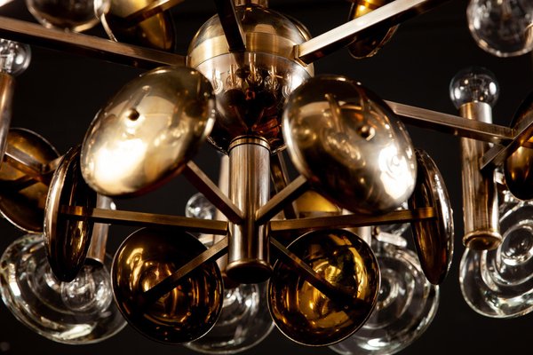 Brass and Glass Lens Chandelier by Gaetano Sciolari, Italy, 1960s-MBH-1031977