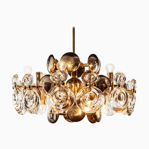 Brass and Glass Lens Chandelier from Gaetano Sciolari, Italy, 1960s-MBH-1032003