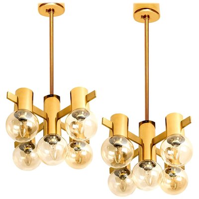 Brass and Glass Light Fixtures in the Style of Jakobsson, 1960s, Set of 2-VDW-885997