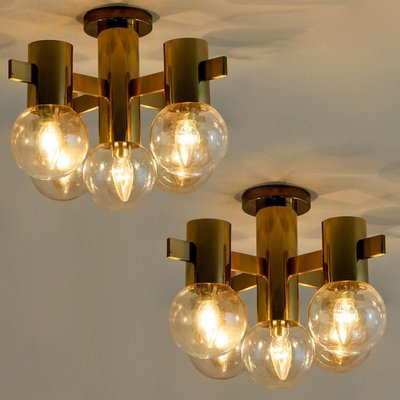 Brass and Glass Light Fixtures in the Style of Jakobsson, 1960s, Set of 2-VDW-885997