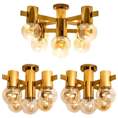 Brass and Glass Light Fixtures in the Style of Jakobsson, 1960s, Set of 3-VDW-988128