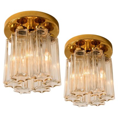 Brass and Glass Lights Ceiling Fixtures from Limburg Glashütte, 1970s, Set of 2-VDW-1271693