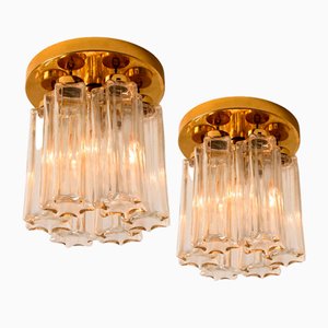 Brass and Glass Lights Ceiling Fixtures from Limburg Glashütte, 1970s, Set of 2-VDW-1271693