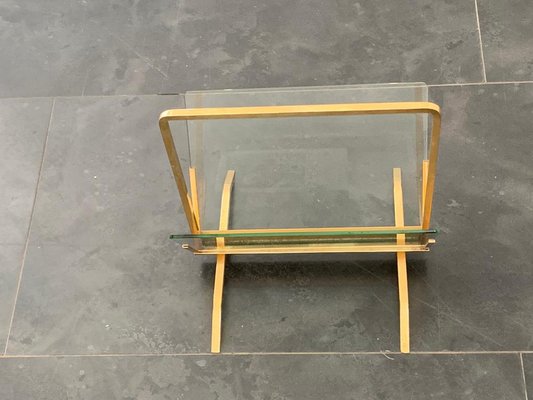 Brass and Glass Magazine Rack, Italy, 1960s-IJR-1021623