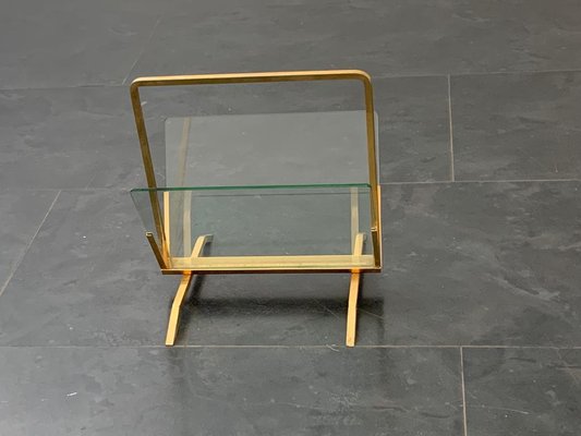 Brass and Glass Magazine Rack, Italy, 1960s-IJR-1021623