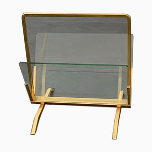 Brass and Glass Magazine Rack, Italy, 1960s-IJR-1021623