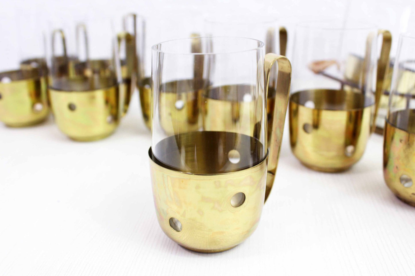 Brass and Glass Orangeade Set, 1960s, Set of 12