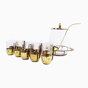 Brass and Glass Orangeade Set, 1960s, Set of 12-BQF-716072