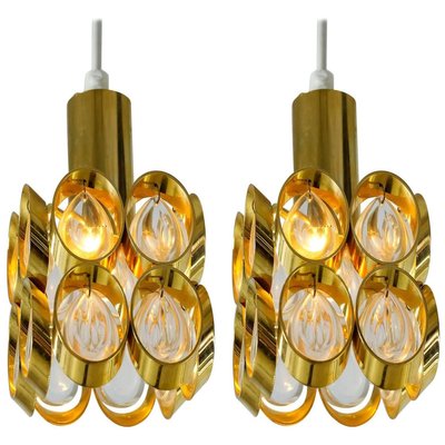 Brass and Glass Pendant Lamps, Austria, 1950s, Set of 2-VLZ-632039