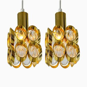 Brass and Glass Pendant Lamps, Austria, 1950s, Set of 2-VLZ-632039