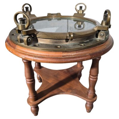 Brass and Glass Porthole Side Table, 1930-FDW-2039602