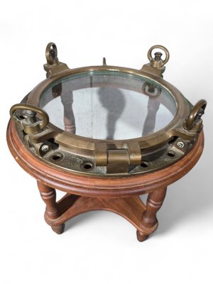 Brass and Glass Porthole Side Table, 1930-FDW-2039602