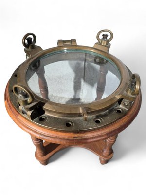 Brass and Glass Porthole Side Table, 1930-FDW-2039602