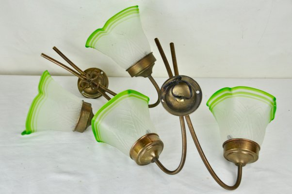 Brass and Glass Sconces, 1940s, Set of 2-ROJ-625494