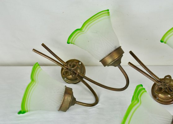 Brass and Glass Sconces, 1940s, Set of 2-ROJ-625494