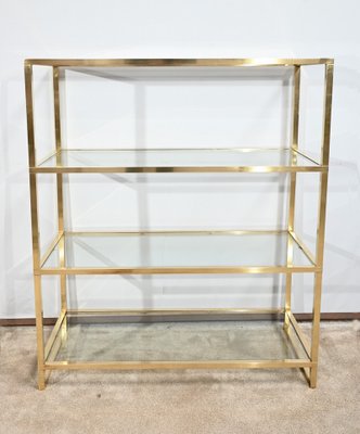 Brass and Glass Shelf in the style of Pierre Vandel, 1970s-RVK-1751708