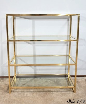 Brass and Glass Shelf in the style of Pierre Vandel, 1970s-RVK-1751708