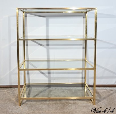 Brass and Glass Shelf in the style of Pierre Vandel, 1970s-RVK-1751708