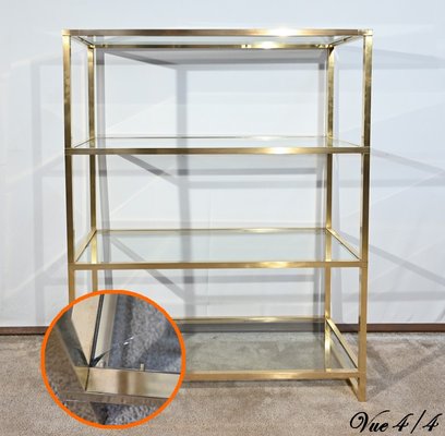 Brass and Glass Shelf in the style of Pierre Vandel, 1970s-RVK-1751708