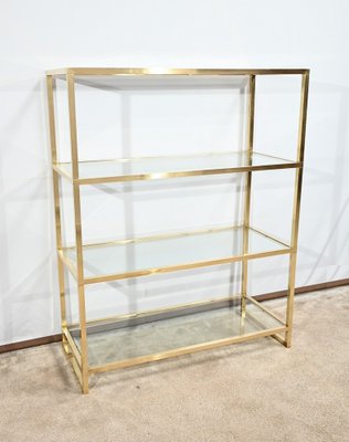 Brass and Glass Shelf in the style of Pierre Vandel, 1970s-RVK-1751708