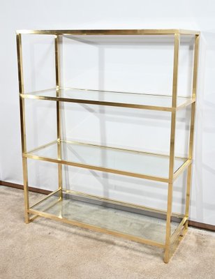 Brass and Glass Shelf in the style of Pierre Vandel, 1970s-RVK-1751708