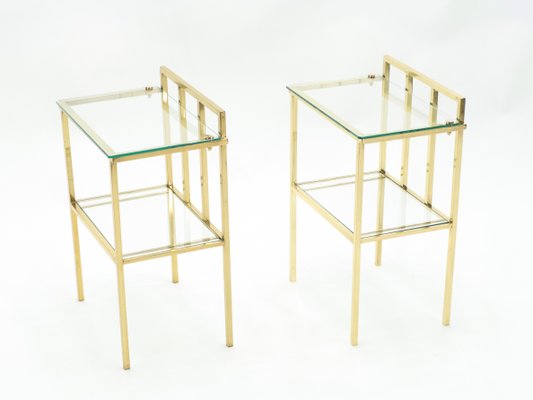 Brass and Glass Side Tables Attributed to Marc Duplantier, 1960s, Set of 2-YJA-709286