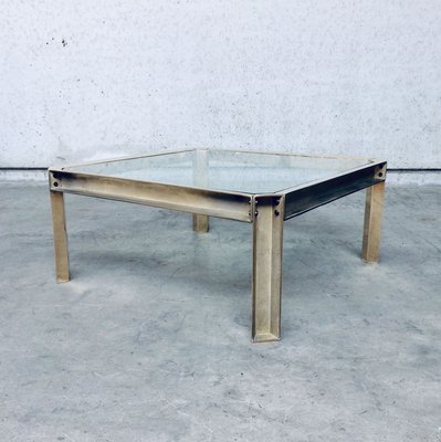 Brass and Glass Square Coffee Table by Peter Ghyczy, 1970s-RQV-841206