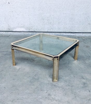 Brass and Glass Square Coffee Table by Peter Ghyczy, 1970s-RQV-841206