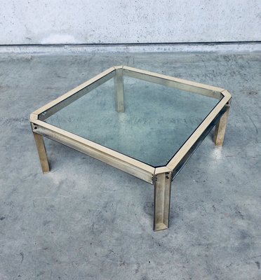 Brass and Glass Square Coffee Table by Peter Ghyczy, 1970s-RQV-841206