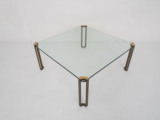 Brass and Glass Square Coffee Table by Peter Ghyczy for Ghyczy, 1970s-ZO-1189989