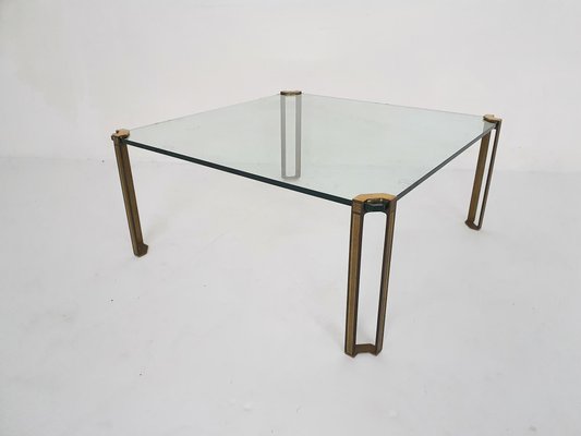 Brass and Glass Square Coffee Table by Peter Ghyczy for Ghyczy, 1970s-ZO-1189989