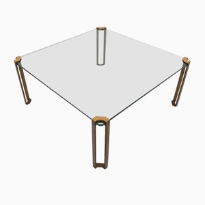 Brass and Glass Square Coffee Table by Peter Ghyczy for Ghyczy, 1970s-ZO-1189989