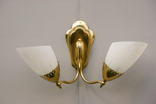 Brass and Glass Two-Arm Sconce, 1950s-DUM-982119