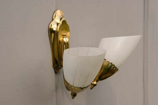 Brass and Glass Two-Arm Sconce, 1950s-DUM-982119