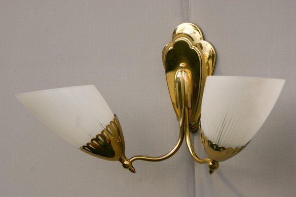 Brass and Glass Two-Arm Sconce, 1950s-DUM-982119