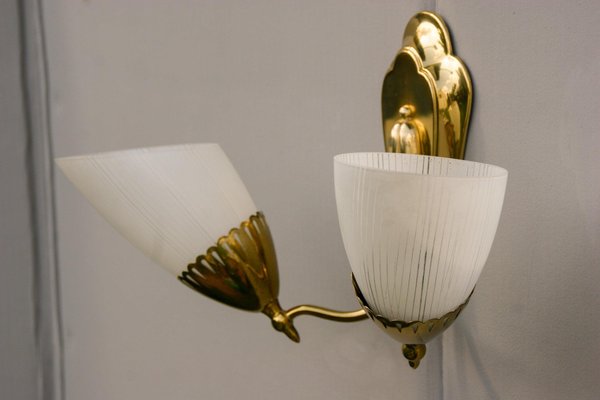 Brass and Glass Two-Arm Sconce, 1950s-DUM-982119