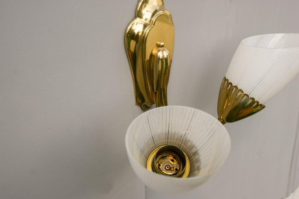 Brass and Glass Two-Arm Sconce, 1950s-DUM-982119