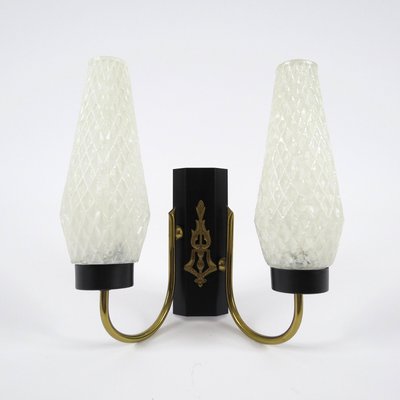 Brass and Glass Wall Lamps, 1950s, Set of 2-BH-1427831