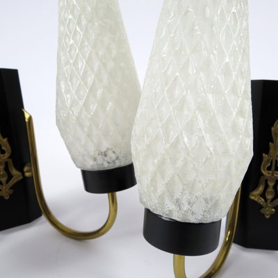 Brass and Glass Wall Lamps, 1950s, Set of 2-BH-1427831