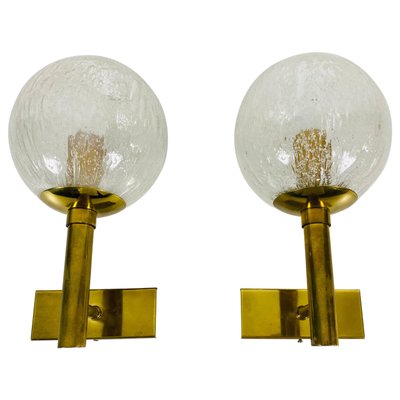 Brass and Glass Wall Lamps from Hillebrand, Germany, 1960s, Set of 2-PUK-808066