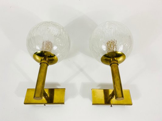 Brass and Glass Wall Lamps from Hillebrand, Germany, 1960s, Set of 2-PUK-808066