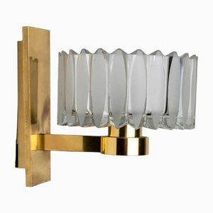 Brass and Glass Wall Light Fixture from Hillebrand, 1970s-VDW-1395278