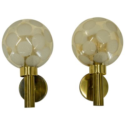 Brass and Glass Wall Lights, Denmark, 1970s, Set of 2-TZ-725059