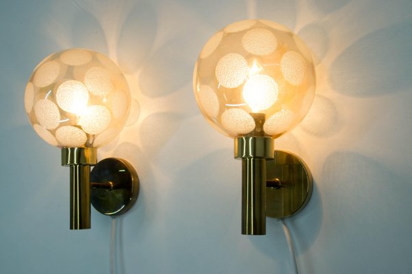 Brass and Glass Wall Lights, Denmark, 1970s, Set of 2-TZ-725059